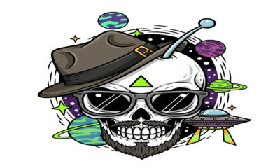 alien hipster skull cartoon tattoo