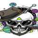 alien hipster skull cartoon tattoo