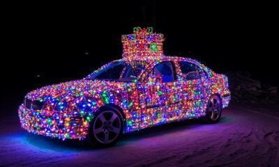 car with Christmas lights